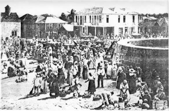 Vendors sold their wares in Water Square, Falmouth