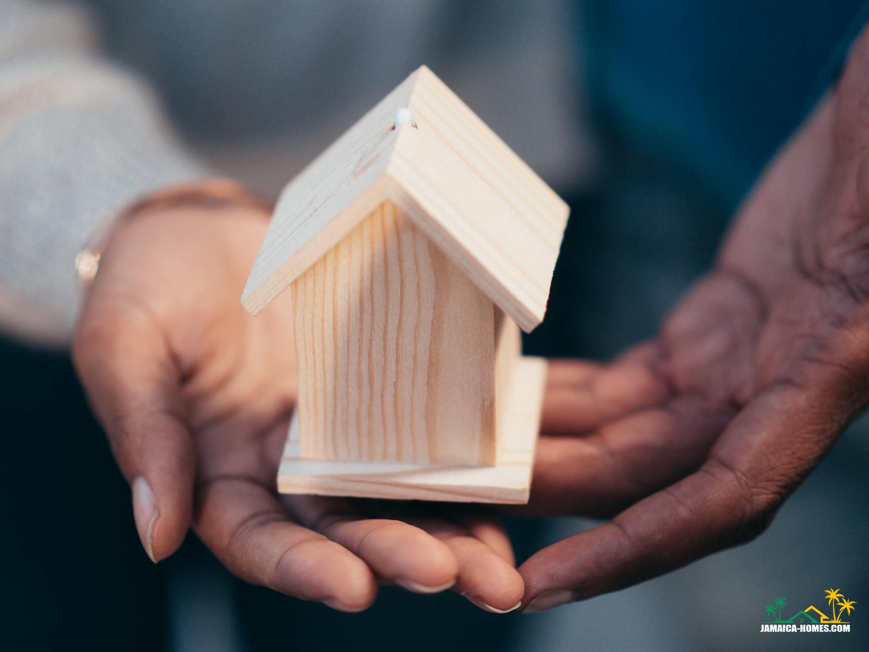 person holding miniature wooden house