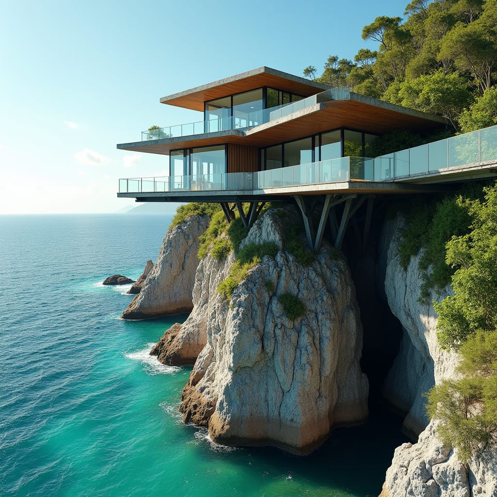 A coastal school built directly into the cliffs of Jamaica’s northern coast, featuring glass-walled rooms that extend over the edge of the cliffs