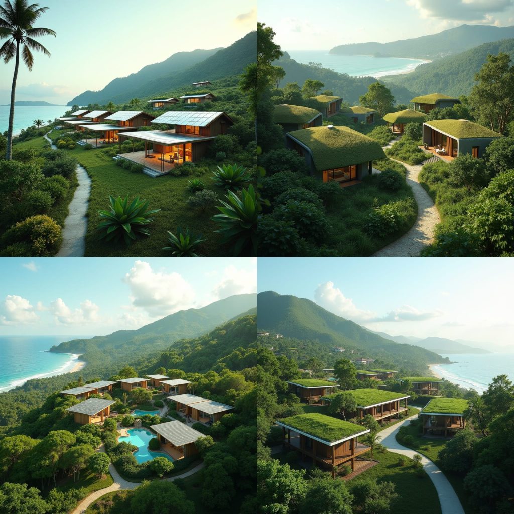 Imagine a futuristic retirement community nestled in the rolling hills of Jamaica, where tranquility meets modern innovation. This eco-friendly haven features sustainable, solar-powered villas designed with spacious open-floor plans, large glass windows, and green roofs that seamlessly blend with the lush natural surroundings. Each residence offers panoramic views of the Caribbean Sea, framed by tropical gardens, while the community is equipped with state-of-the-art healthcare facilities, wellness centers, and communal spaces for dining and social activities. Walking paths wind through botanical gardens, leading to beachside relaxation areas. Smart home technologies, energy-efficient designs, and water harvesting systems ensure that retirees enjoy both luxury and sustainability in this serene island paradise.