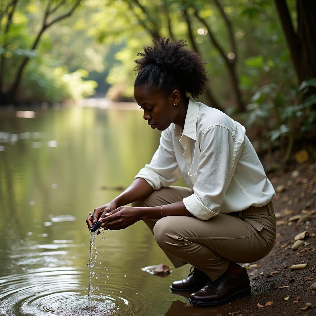a beautiful black female environmental planning consultant conducting tests in jamaica