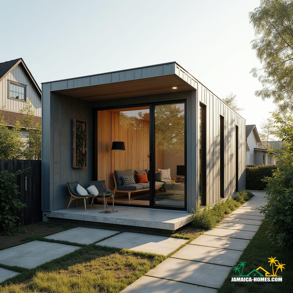 Urban Steel-Clad Mini Home
Design: Single-level steel-frame module with concrete floor